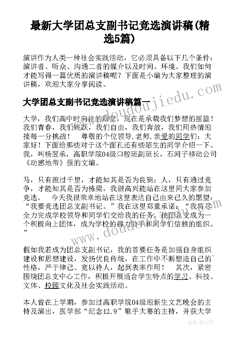 最新大学团总支副书记竞选演讲稿(精选5篇)