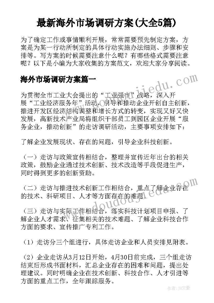 最新海外市场调研方案(大全5篇)