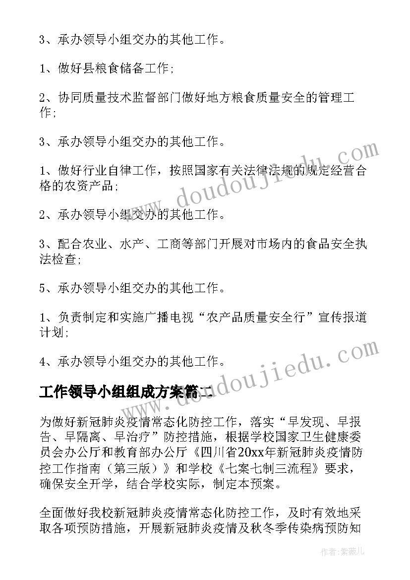 2023年工作领导小组组成方案(精选5篇)