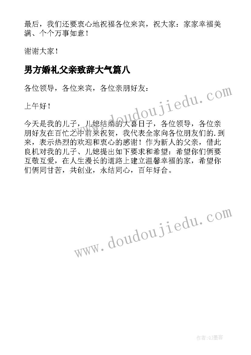 最新男方婚礼父亲致辞大气(优质8篇)