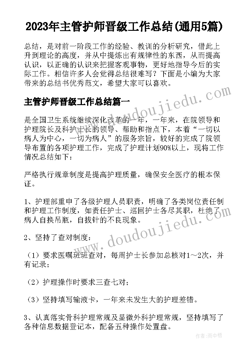 2023年主管护师晋级工作总结(通用5篇)