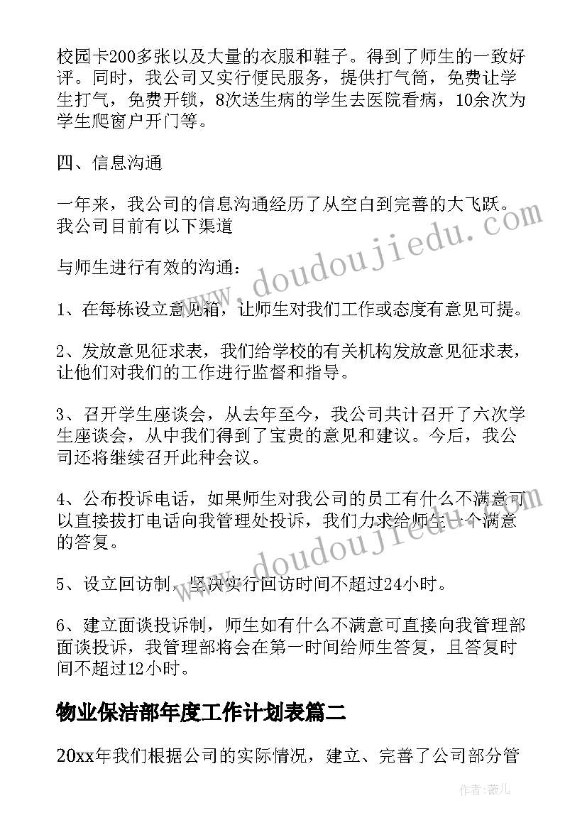 最新物业保洁部年度工作计划表 物业年度工作计划表(模板5篇)