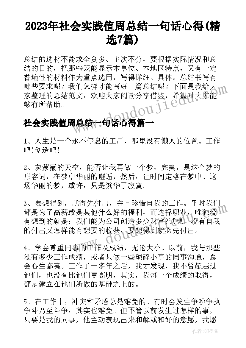 2023年社会实践值周总结一句话心得(精选7篇)