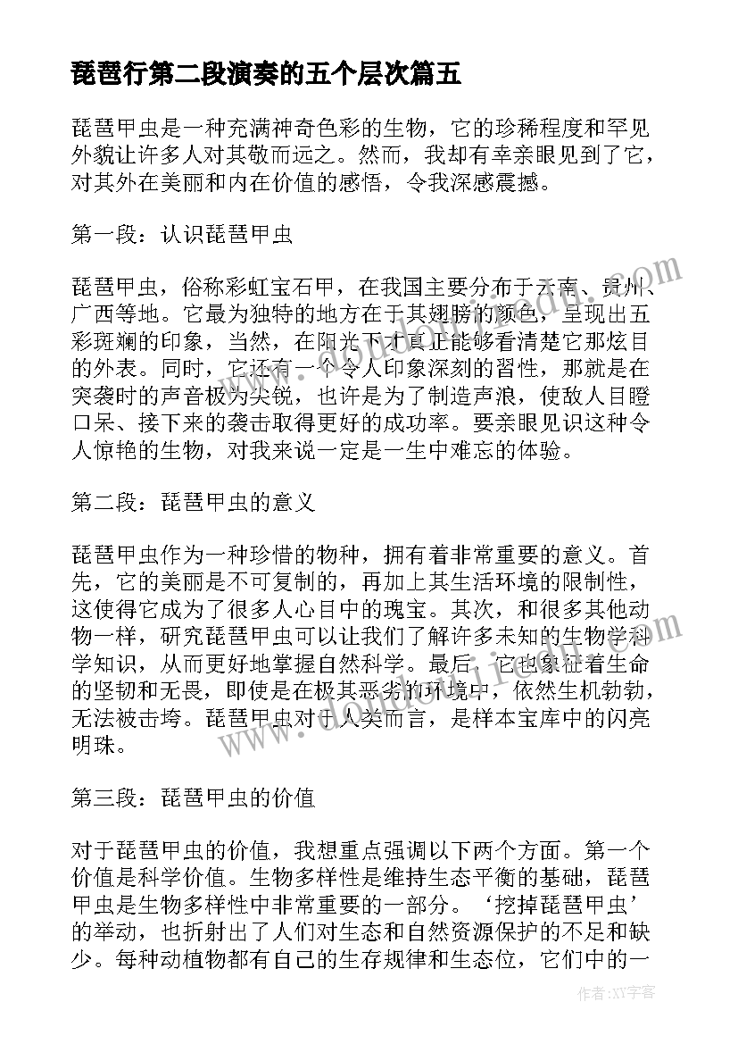 2023年琵琶行第二段演奏的五个层次 琵琶甲虫心得体会(优秀6篇)