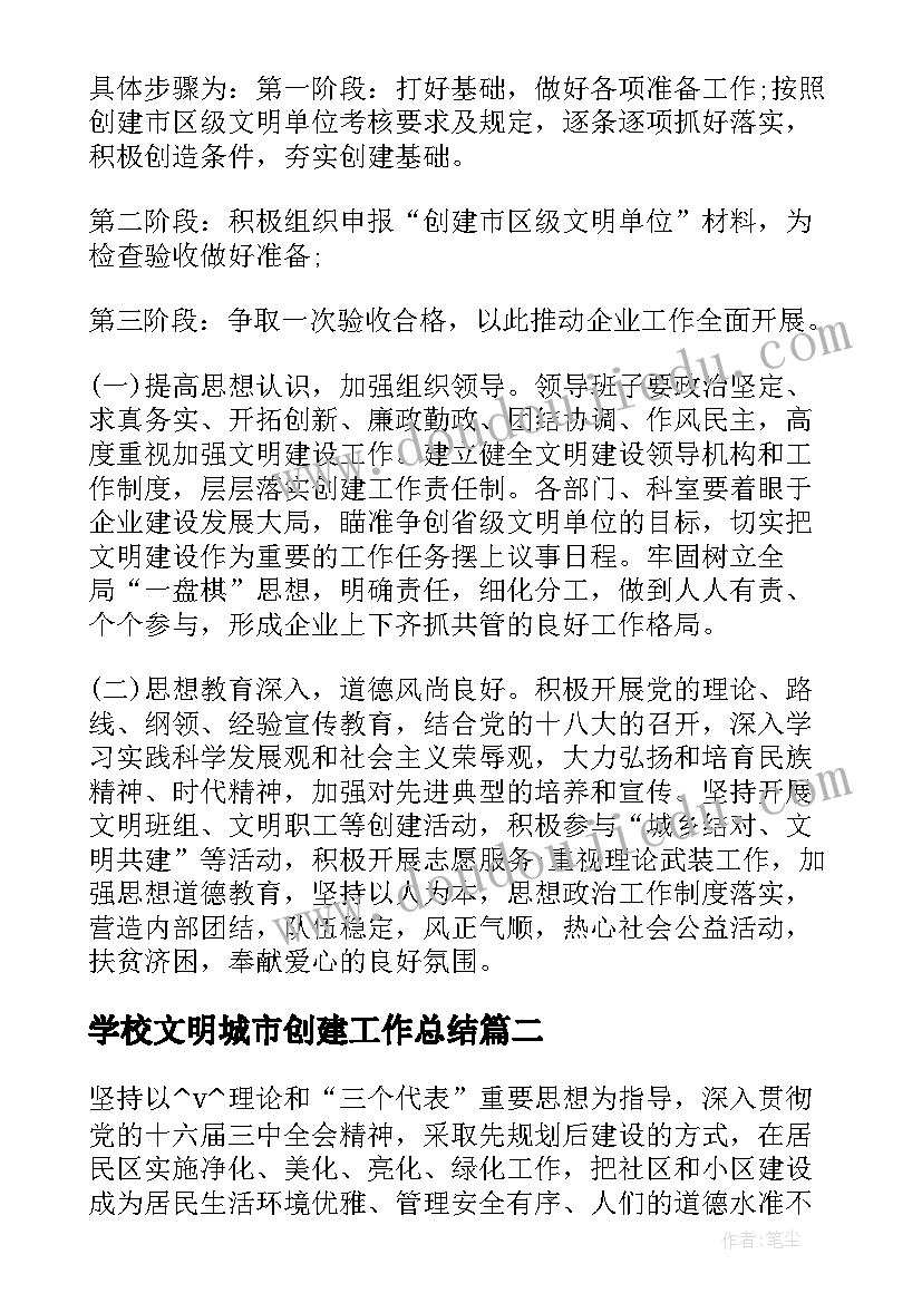 最新学校文明城市创建工作总结(优质5篇)