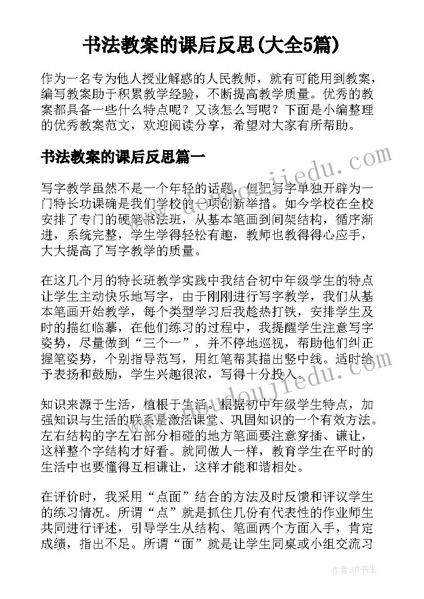 书法教案的课后反思(大全5篇)