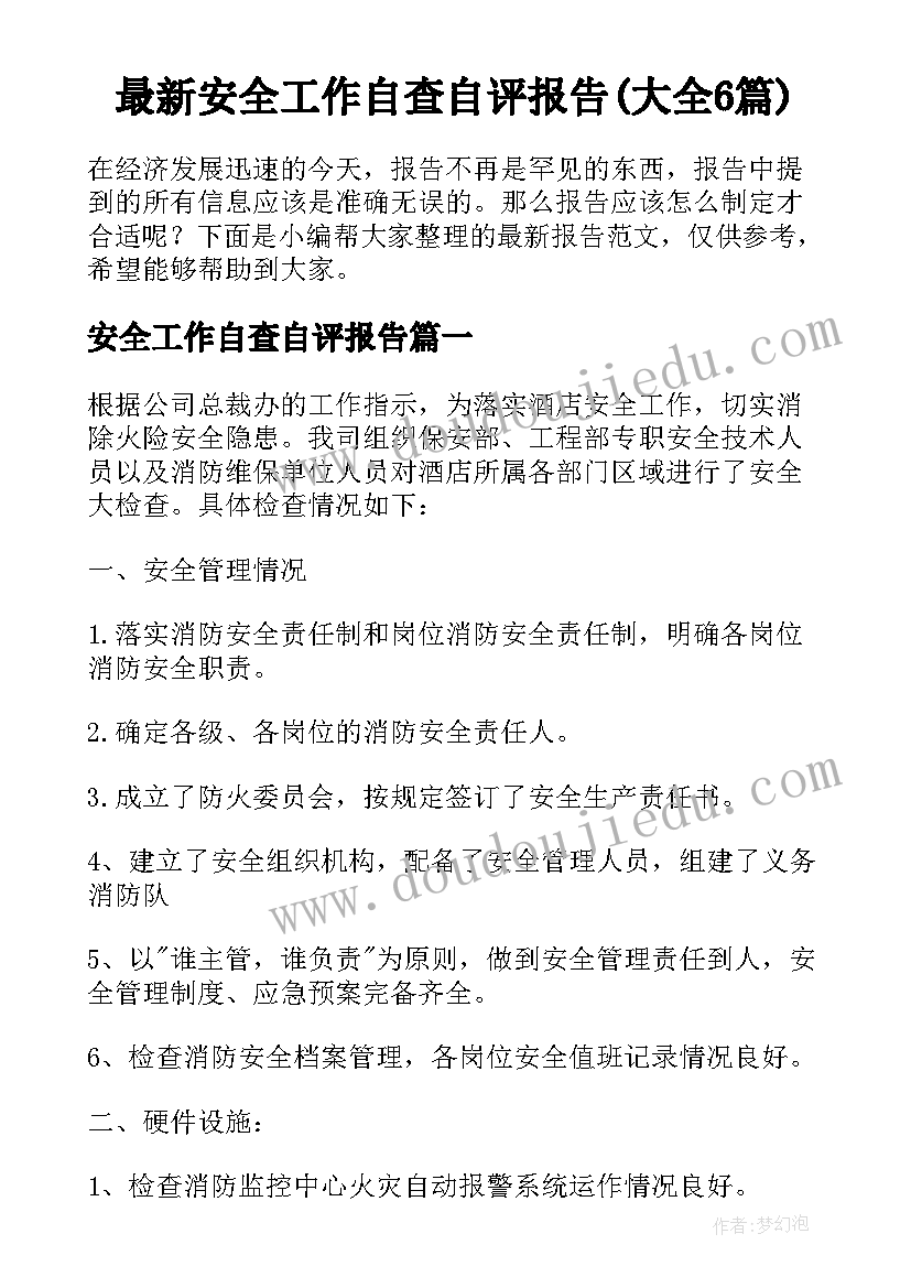 最新安全工作自查自评报告(大全6篇)