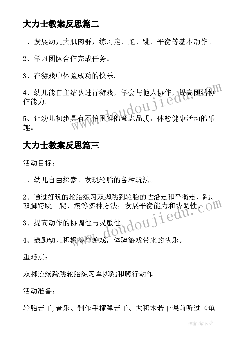 大力士教案反思 大班体育好玩的竹梯和轮胎教学反思(通用5篇)