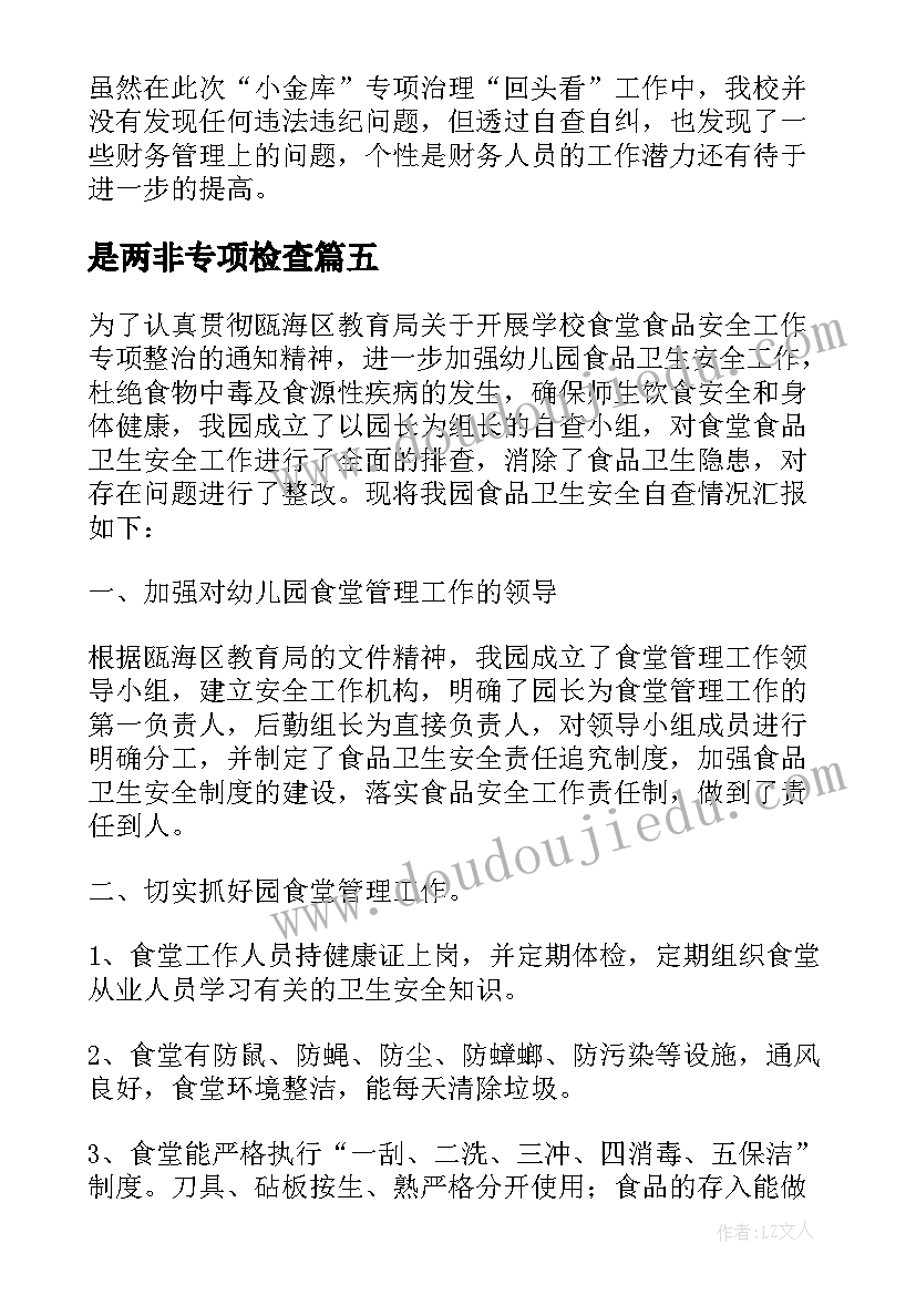 2023年是两非专项检查 开展小金库专项治理专项行动自查报告(优质5篇)