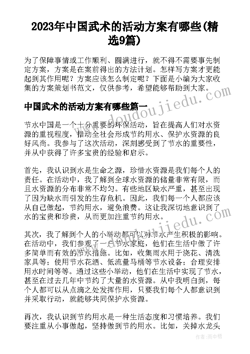 2023年中国武术的活动方案有哪些(精选9篇)