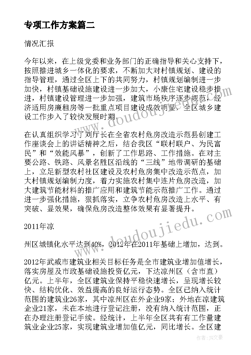 专项工作方案(实用5篇)