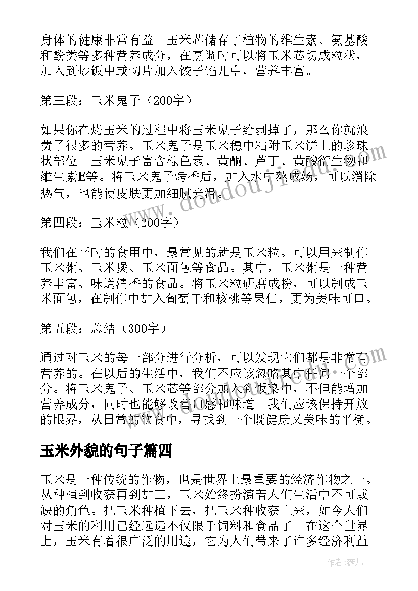 2023年玉米外貌的句子 扳玉米心得体会(通用5篇)