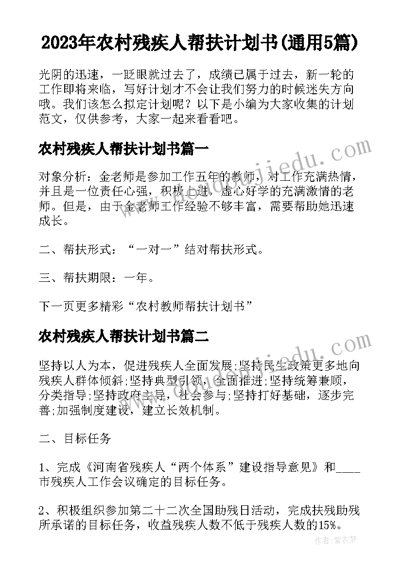 2023年农村残疾人帮扶计划书(通用5篇)