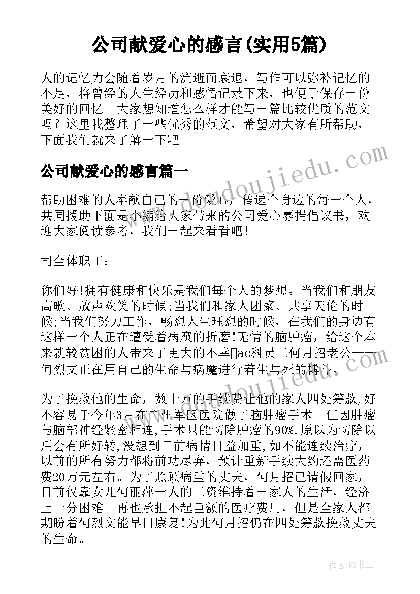 公司献爱心的感言(实用5篇)