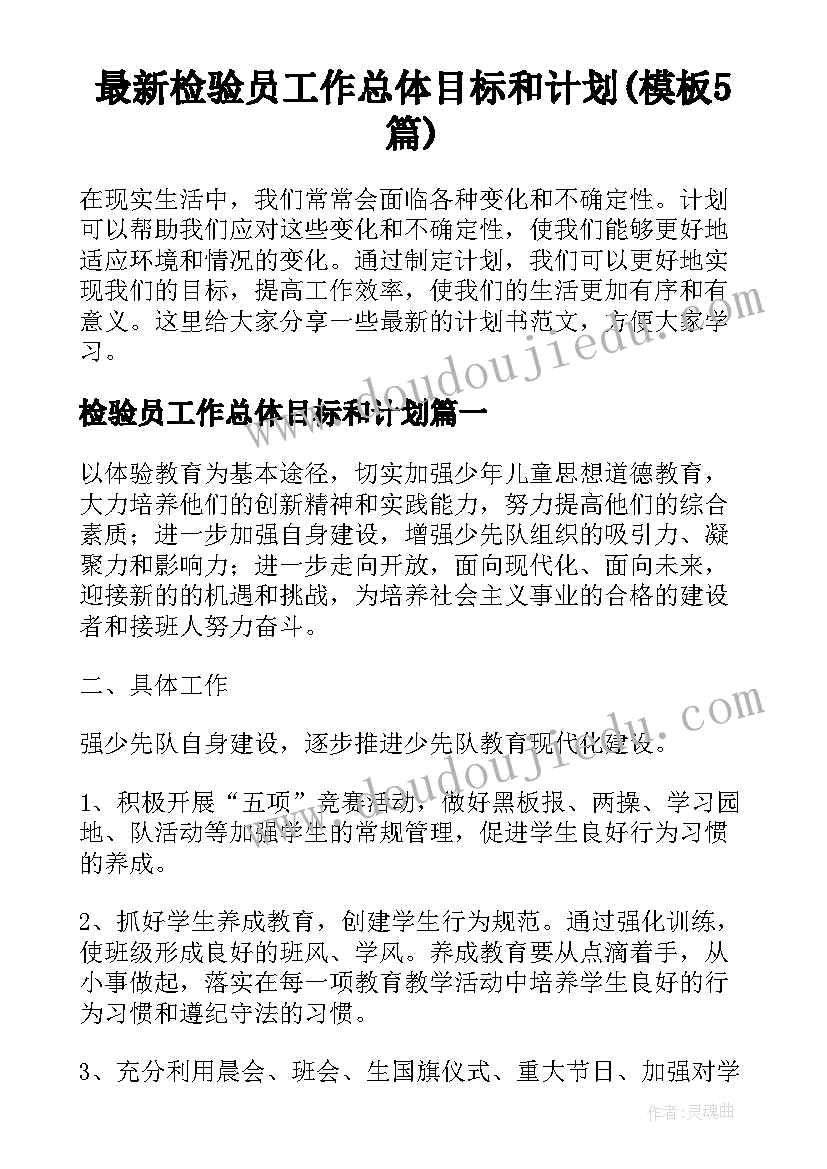 最新检验员工作总体目标和计划(模板5篇)