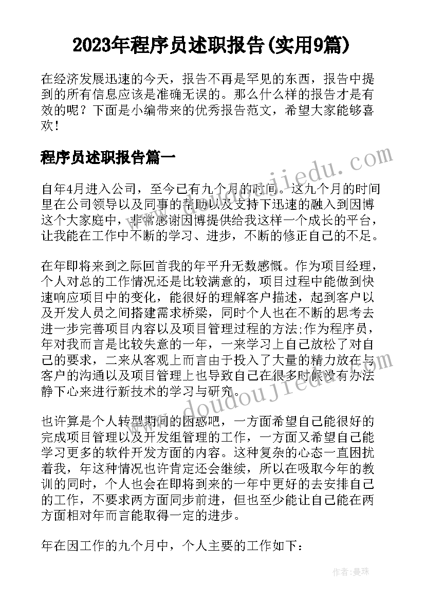 2023年程序员述职报告(实用9篇)