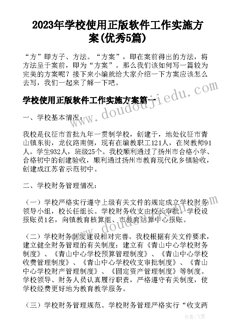 2023年学校使用正版软件工作实施方案(优秀5篇)