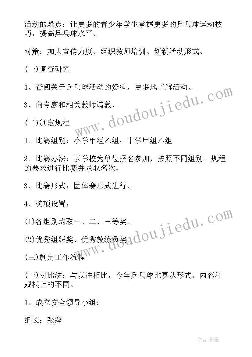 2023年乒乓球叠高高的实验做 乒乓球比赛活动方案(优秀7篇)