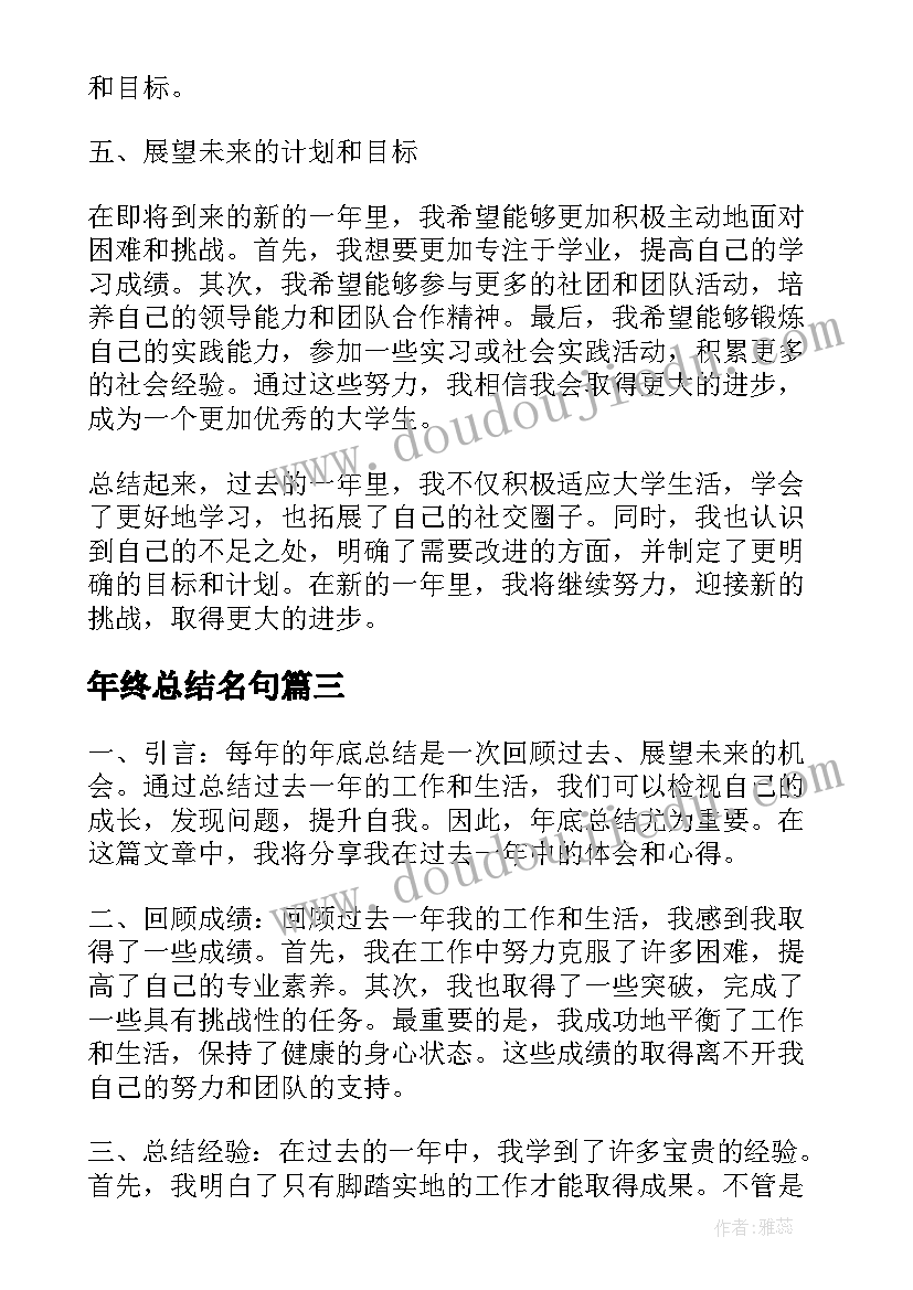 2023年年终总结名句(大全6篇)