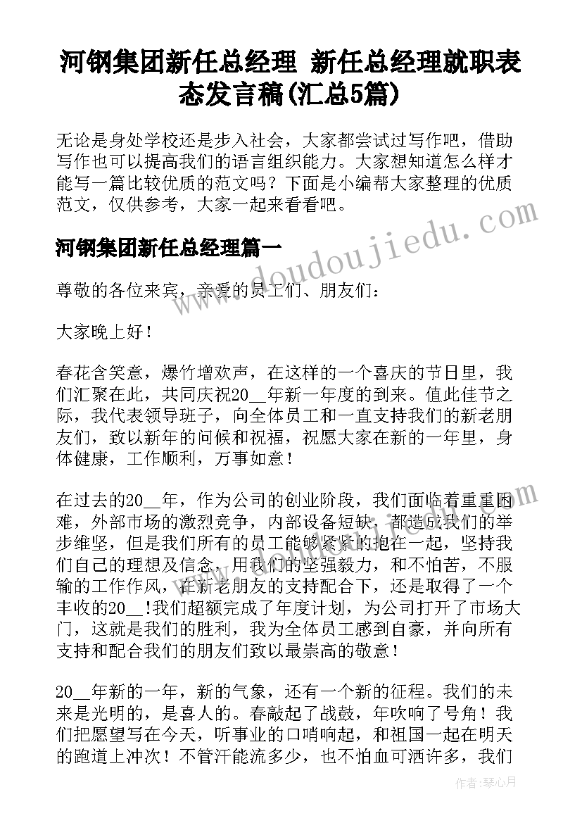 河钢集团新任总经理 新任总经理就职表态发言稿(汇总5篇)