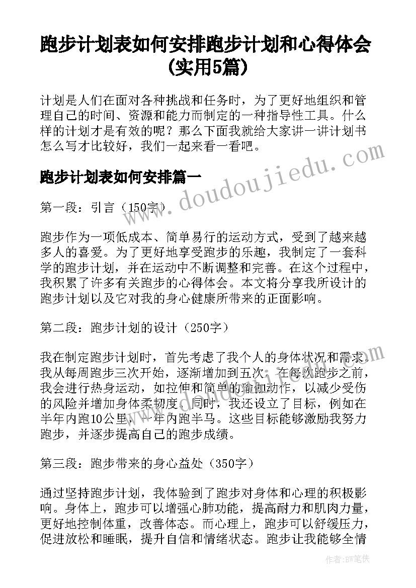 跑步计划表如何安排 跑步计划和心得体会(实用5篇)