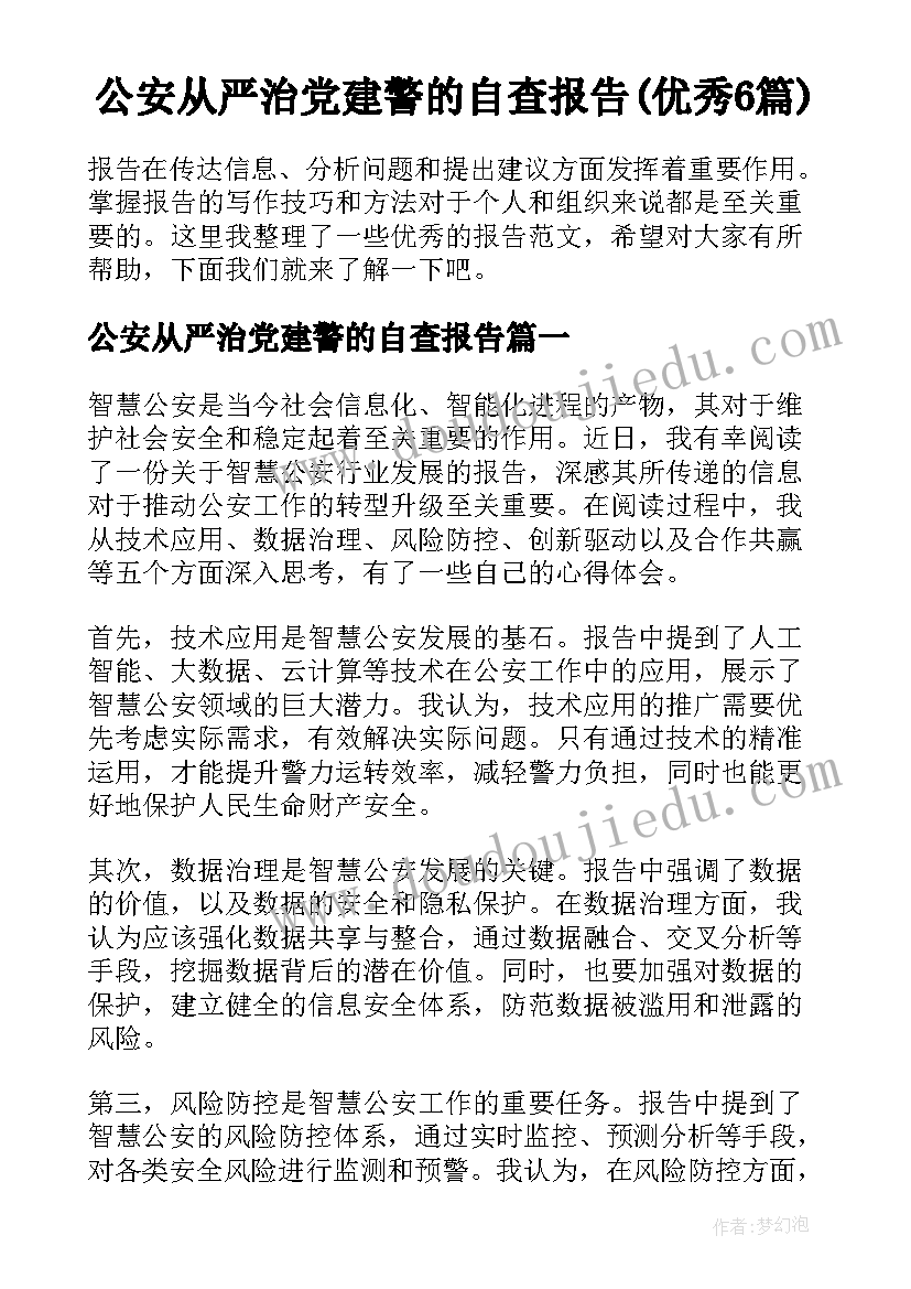 公安从严治党建警的自查报告(优秀6篇)