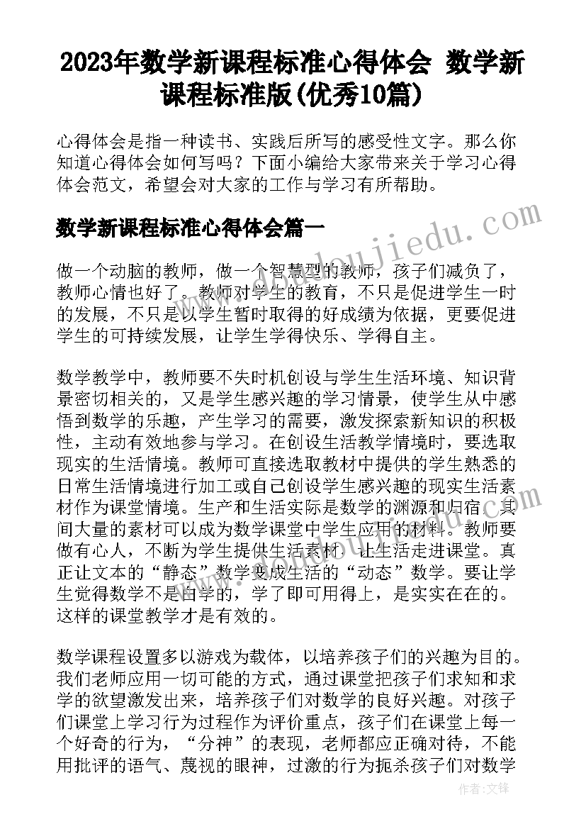 2023年数学新课程标准心得体会 数学新课程标准版(优秀10篇)