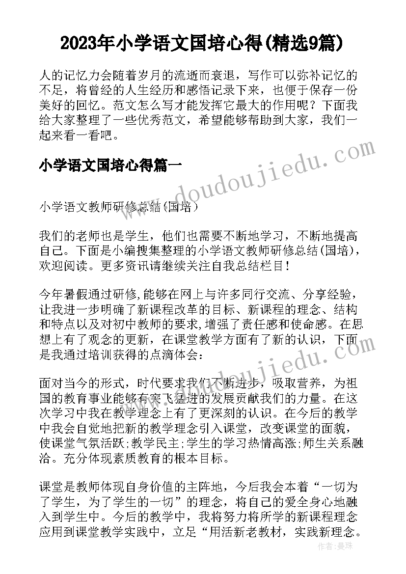 2023年小学语文国培心得(精选9篇)