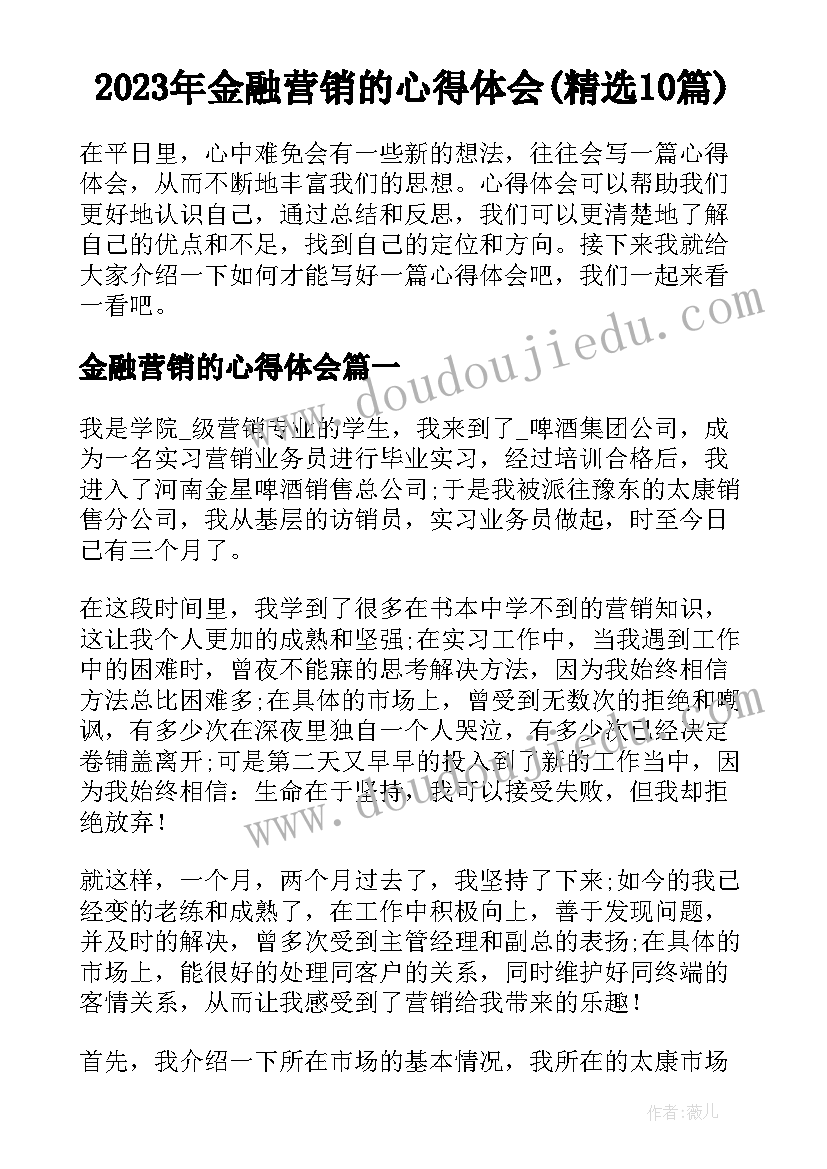 2023年金融营销的心得体会(精选10篇)