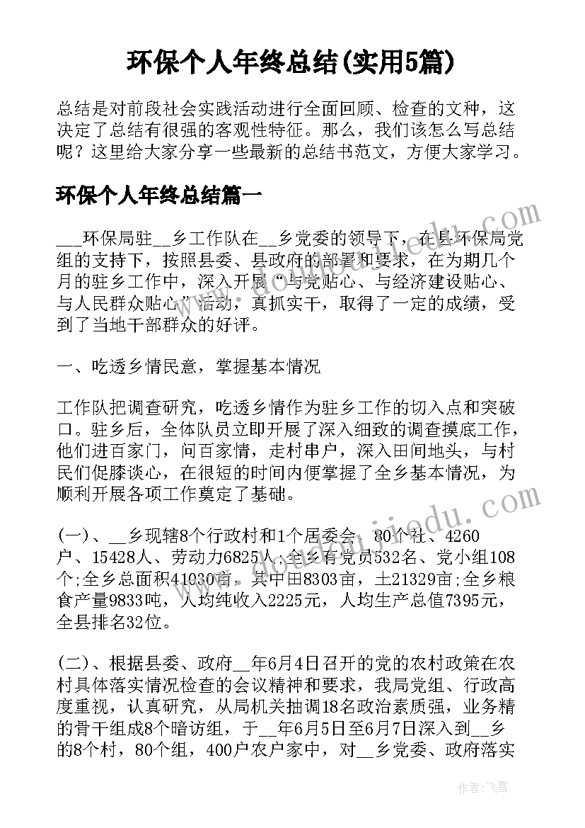 环保个人年终总结(实用5篇)