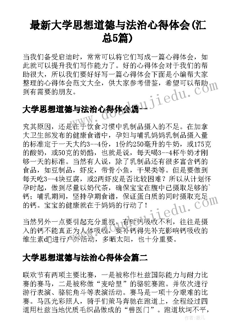 最新大学思想道德与法治心得体会(汇总5篇)