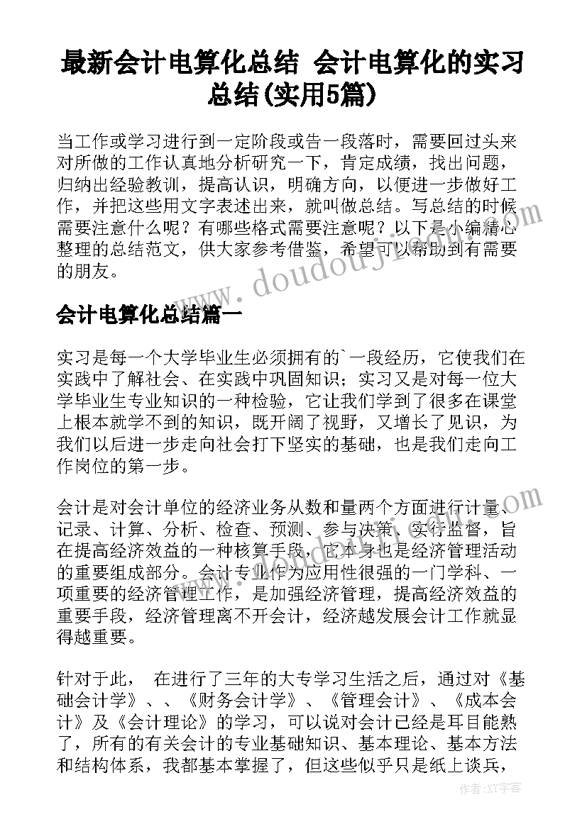 最新会计电算化总结 会计电算化的实习总结(实用5篇)