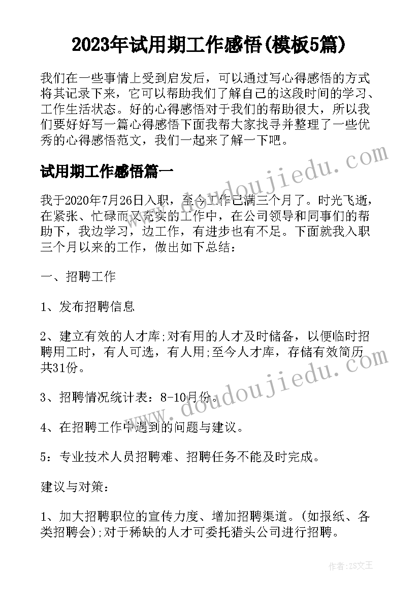 2023年试用期工作感悟(模板5篇)