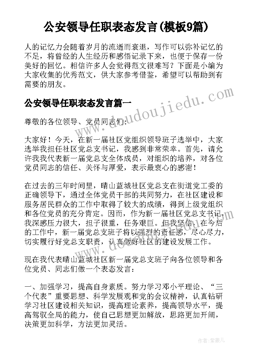 公安领导任职表态发言(模板9篇)