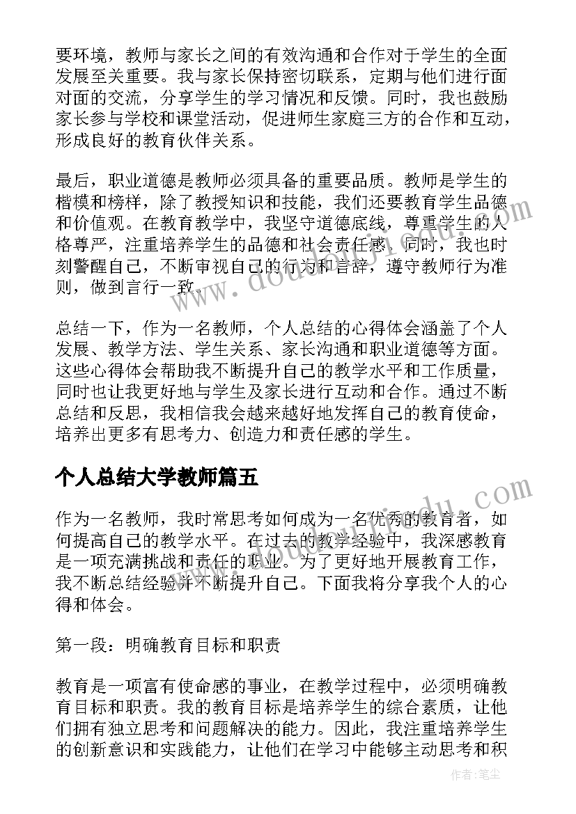 个人总结大学教师(大全10篇)