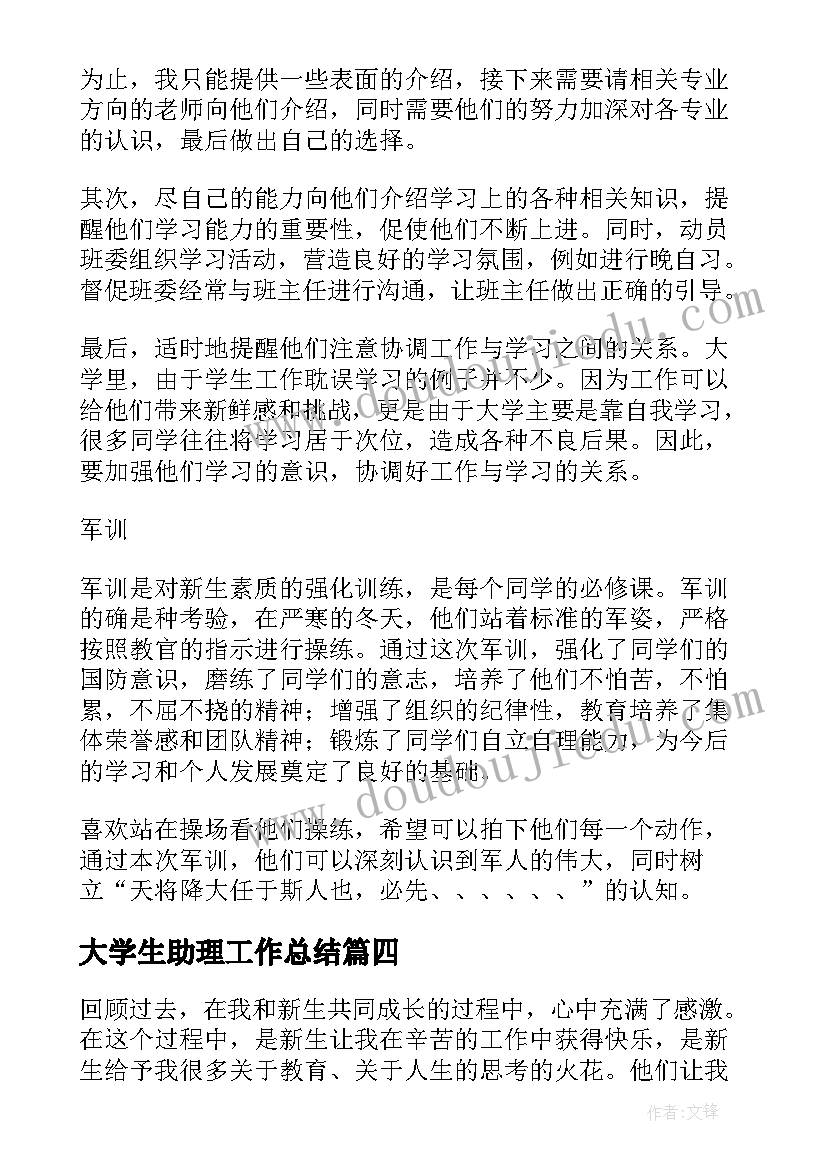 大学生助理工作总结(精选5篇)