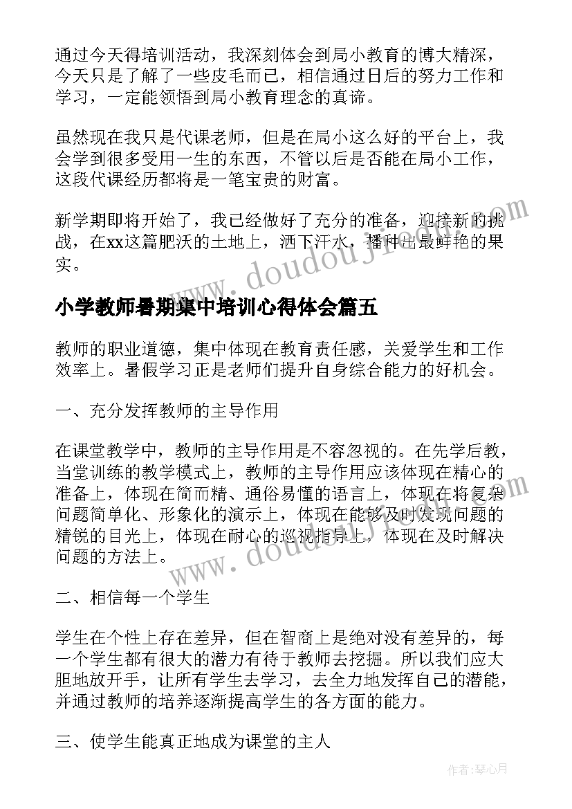 小学教师暑期集中培训心得体会(实用5篇)