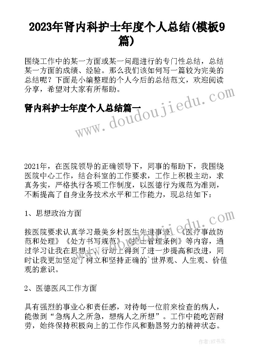 2023年肾内科护士年度个人总结(模板9篇)