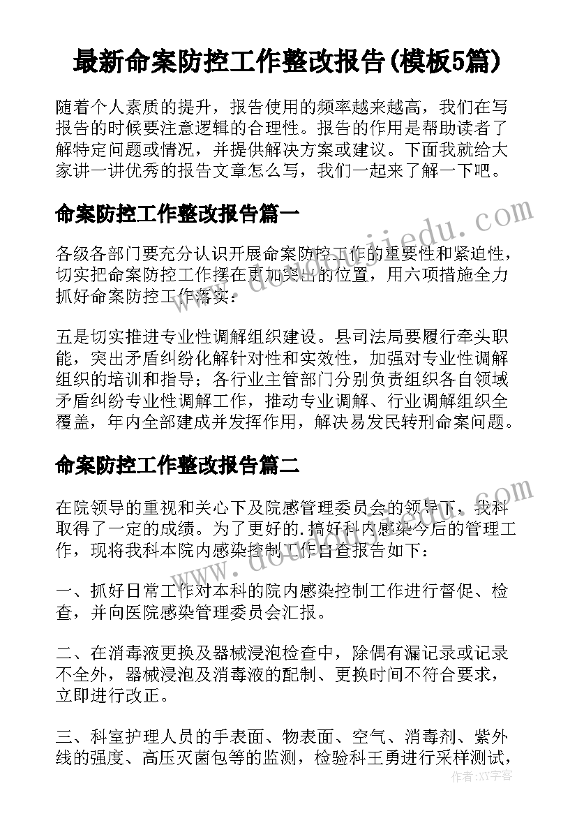 最新命案防控工作整改报告(模板5篇)