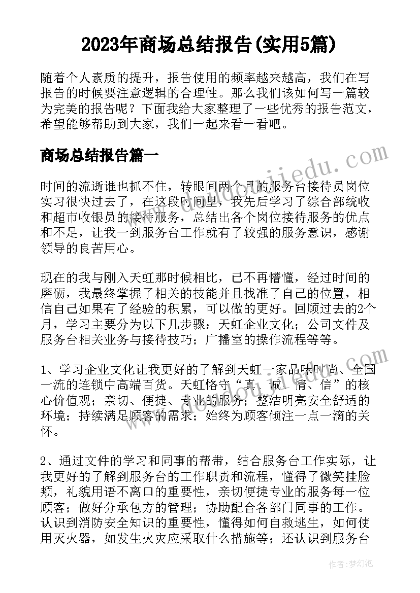 2023年商场总结报告(实用5篇)