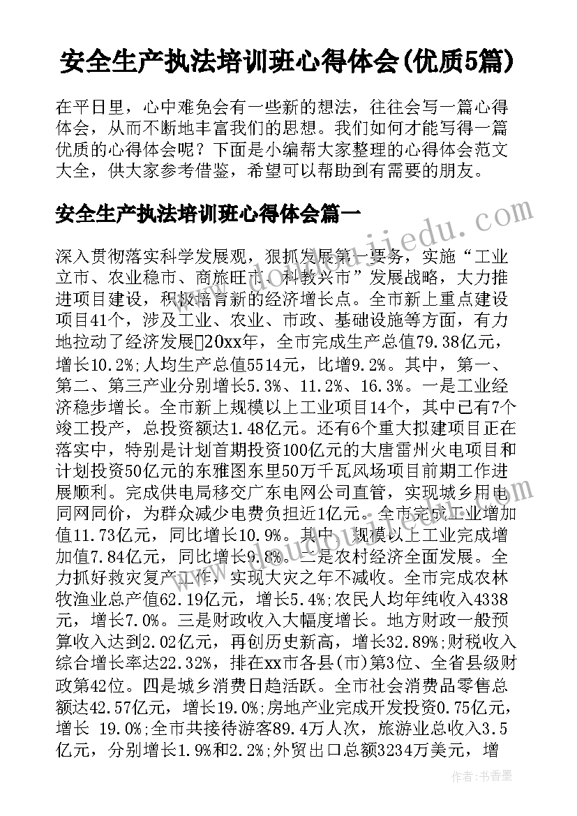 安全生产执法培训班心得体会(优质5篇)