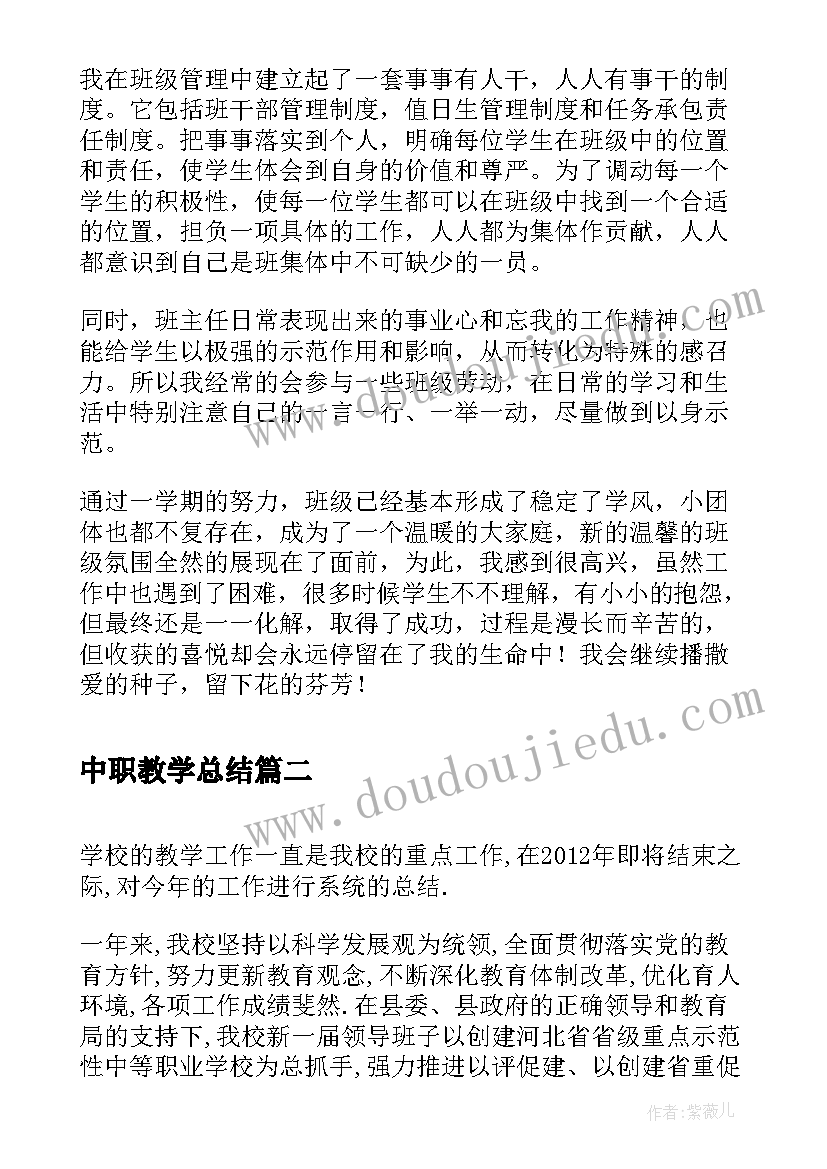 最新中职教学总结 中职教学工作总结个人总结(优质5篇)