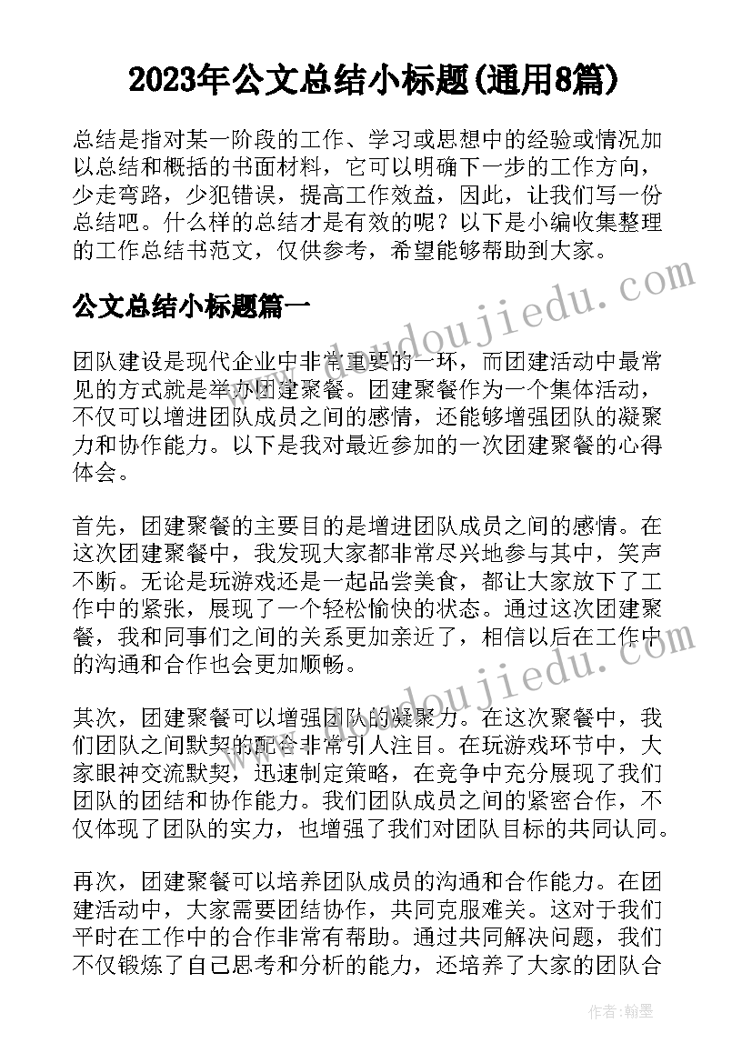 2023年公文总结小标题(通用8篇)