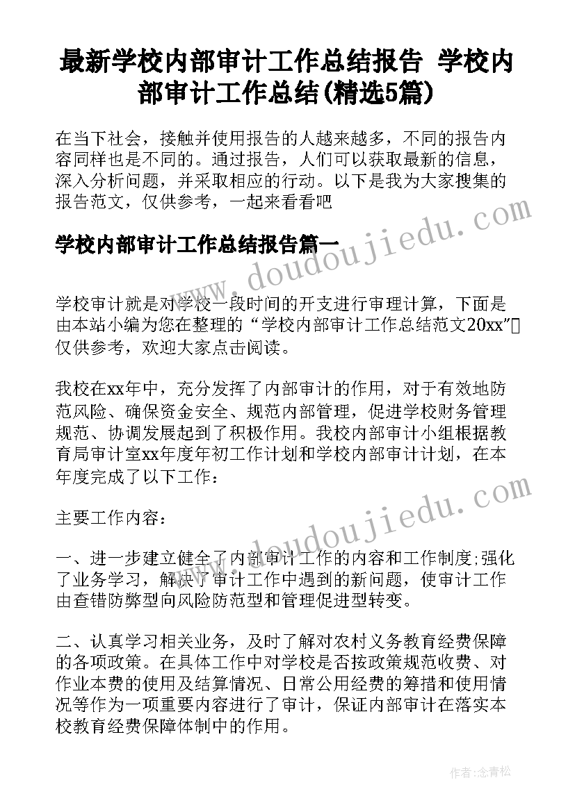 最新学校内部审计工作总结报告 学校内部审计工作总结(精选5篇)