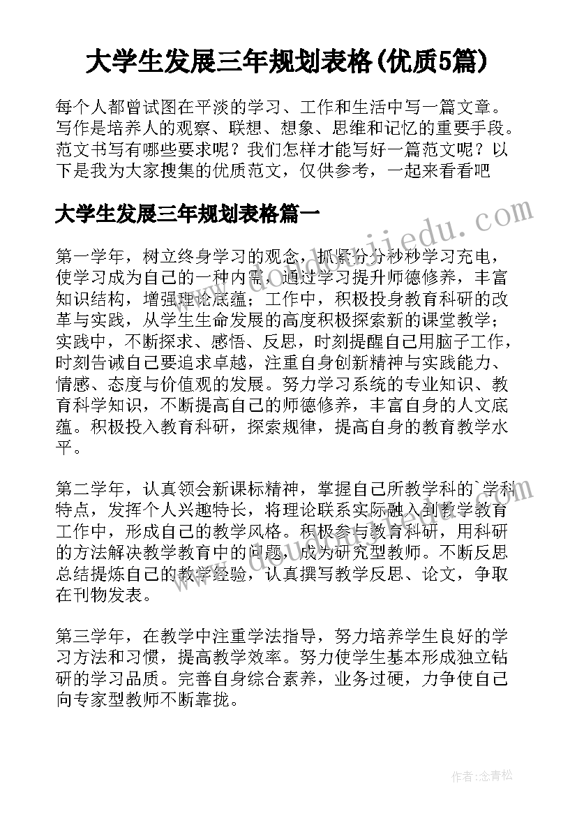 大学生发展三年规划表格(优质5篇)