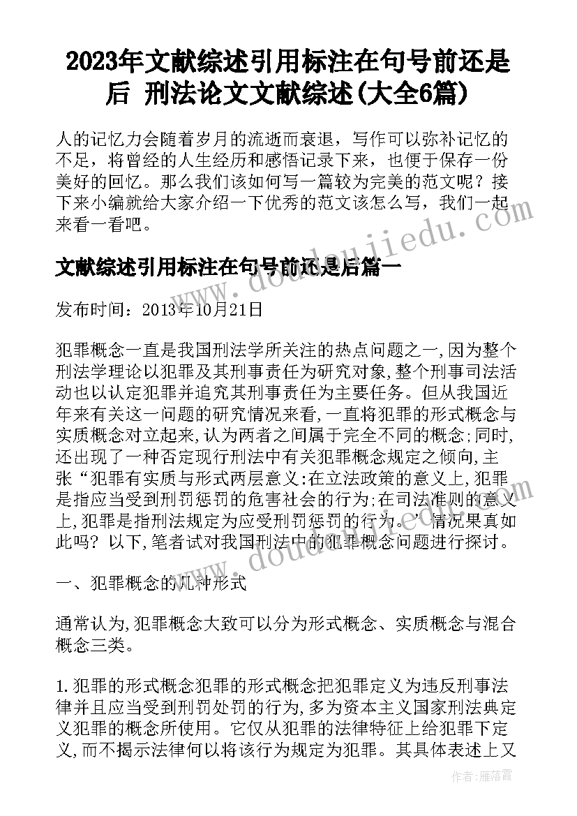 2023年文献综述引用标注在句号前还是后 刑法论文文献综述(大全6篇)