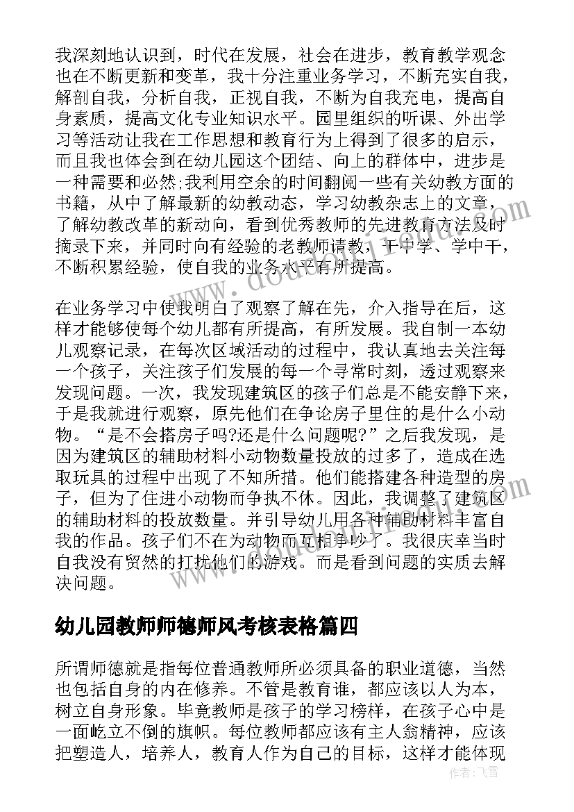 幼儿园教师师德师风考核表格 教师师德师风考核表自我评价(精选5篇)