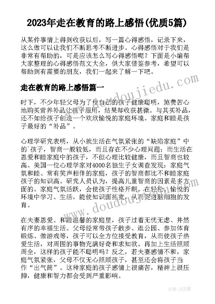 2023年走在教育的路上感悟(优质5篇)