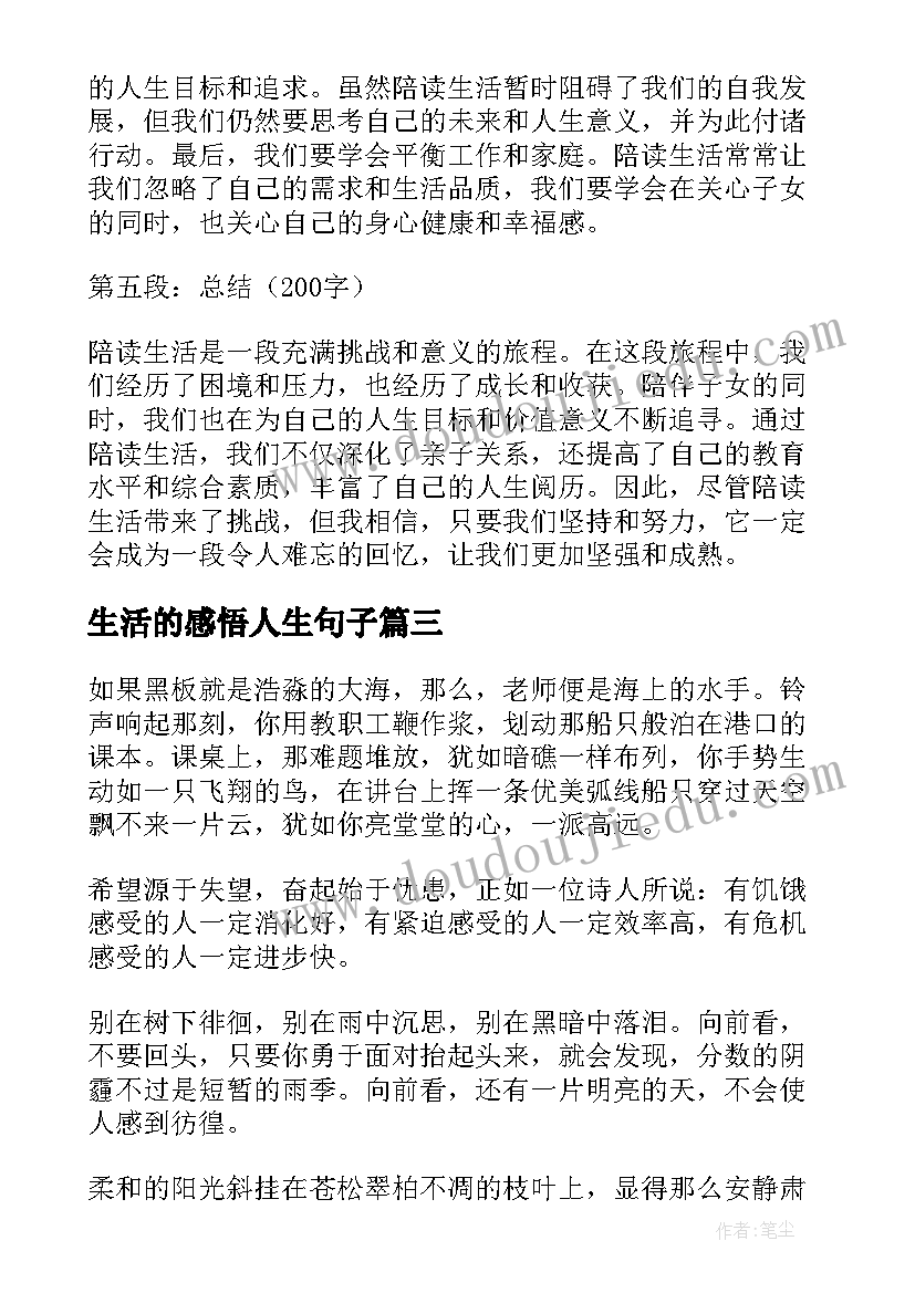 2023年生活的感悟人生句子(模板9篇)