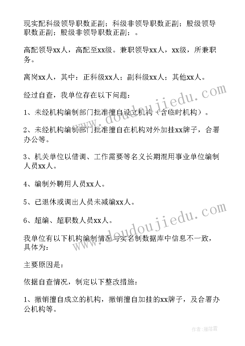 最新妇联机构编制情况自查报告总结 机构编制情况自查报告精彩(优秀5篇)